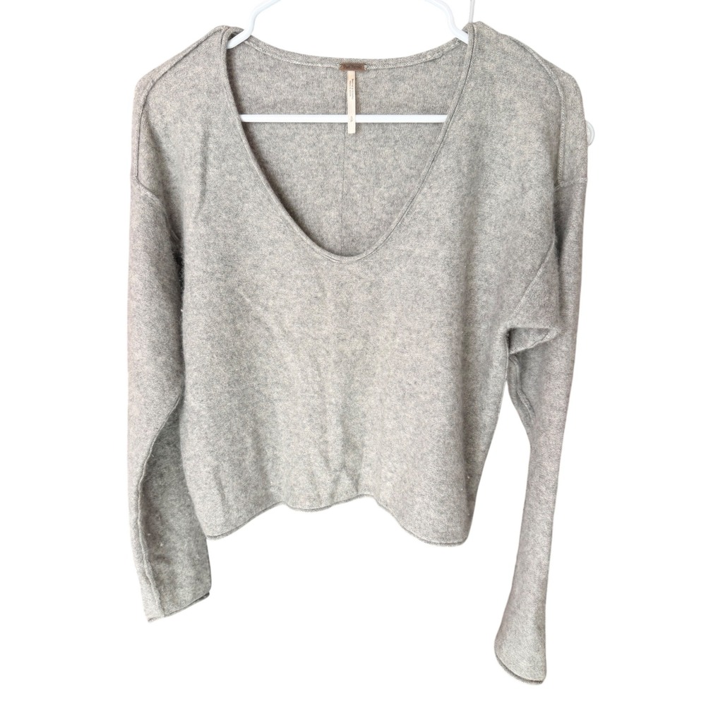 Free People Cashmere Silk V-Neck Sweater Gray Size S